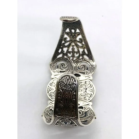Konstantino Sterling Silver 925 18K 750 White Stone Cuff Bracelet 7.5" - Picture 10 of 10